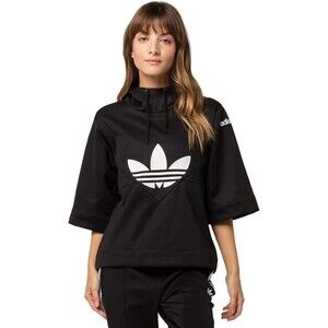 Adidas Hoodie Women's Cropped 1/2 Sleeve US SZ XS Black Cotton Poly Blend